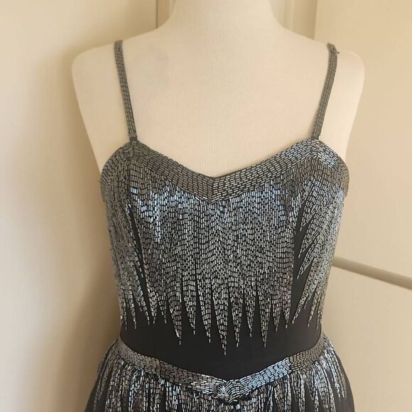 VTG. Oleg Cassini Blk.Beaded Cocktail Dress, Sz. 8 - Picture 3 of 13
